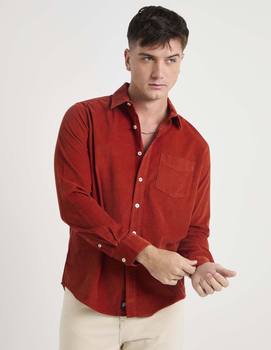 Camisa casual de algodón manga larga para hombre