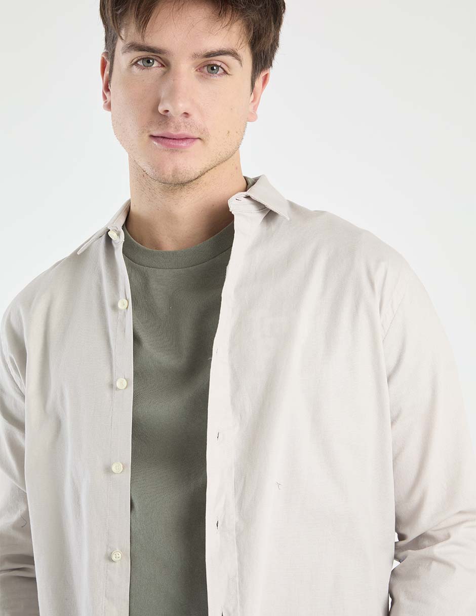 Camisa casual de algodón manga larga para hombre