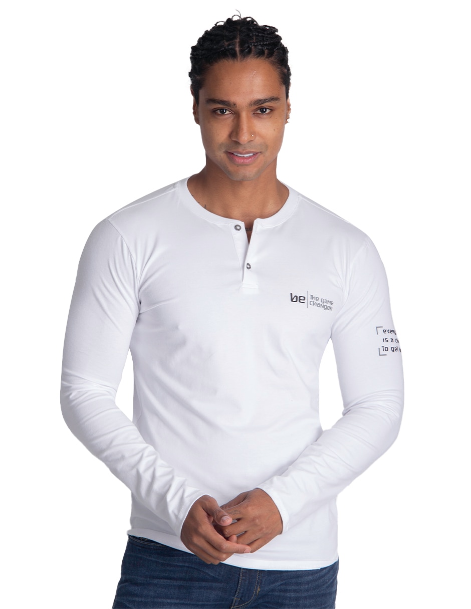 Playera cuello henley para hombre