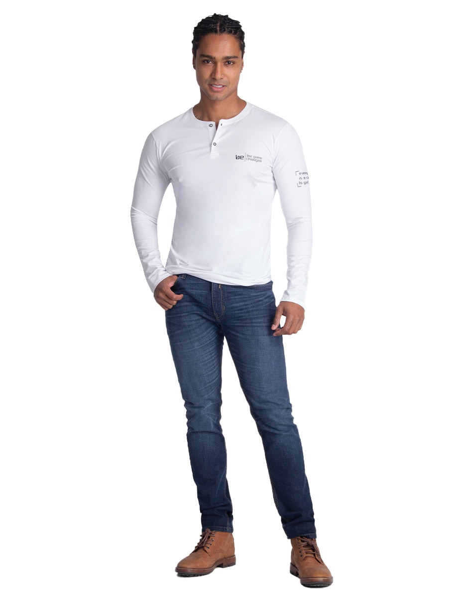 Playera cuello henley para hombre
