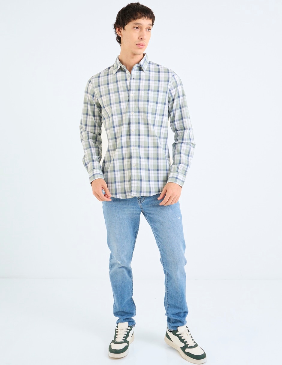 Camia casual American Eagle de algodón manga larga para hombre