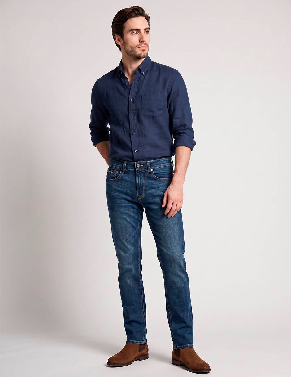 Jeans straight lavado stone wash para hombre 3