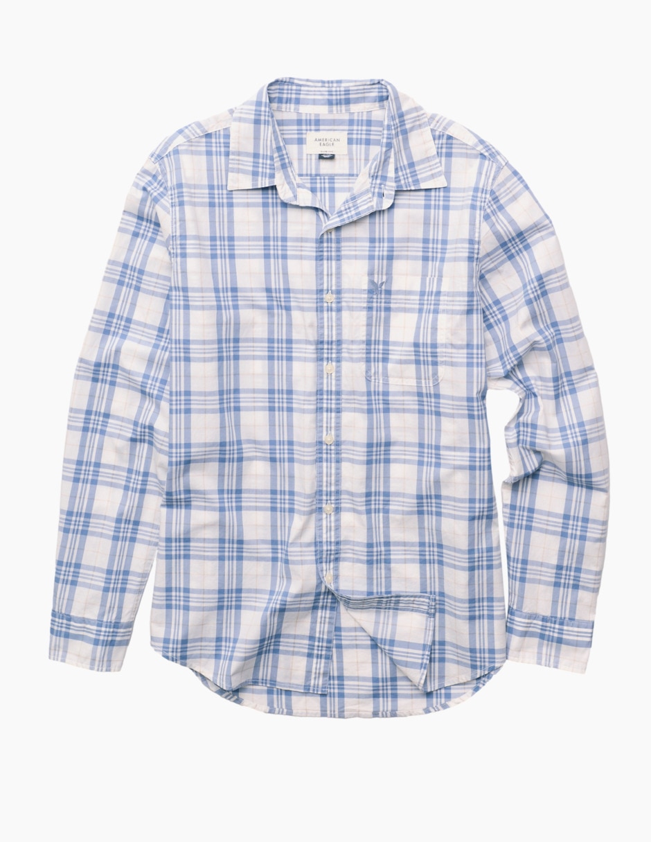 Camisa casual american eagle de algodón manga larga para hombre