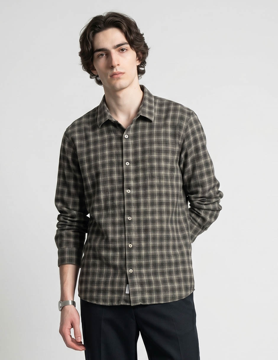 Camisa casual de algodón manga larga para hombre Camisa casual de algodón manga larga para hombre