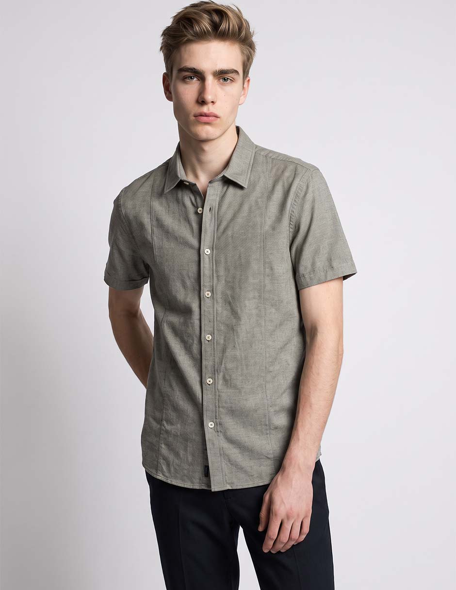 Camisa casual Silver Plate de algodón manga corta para hombre