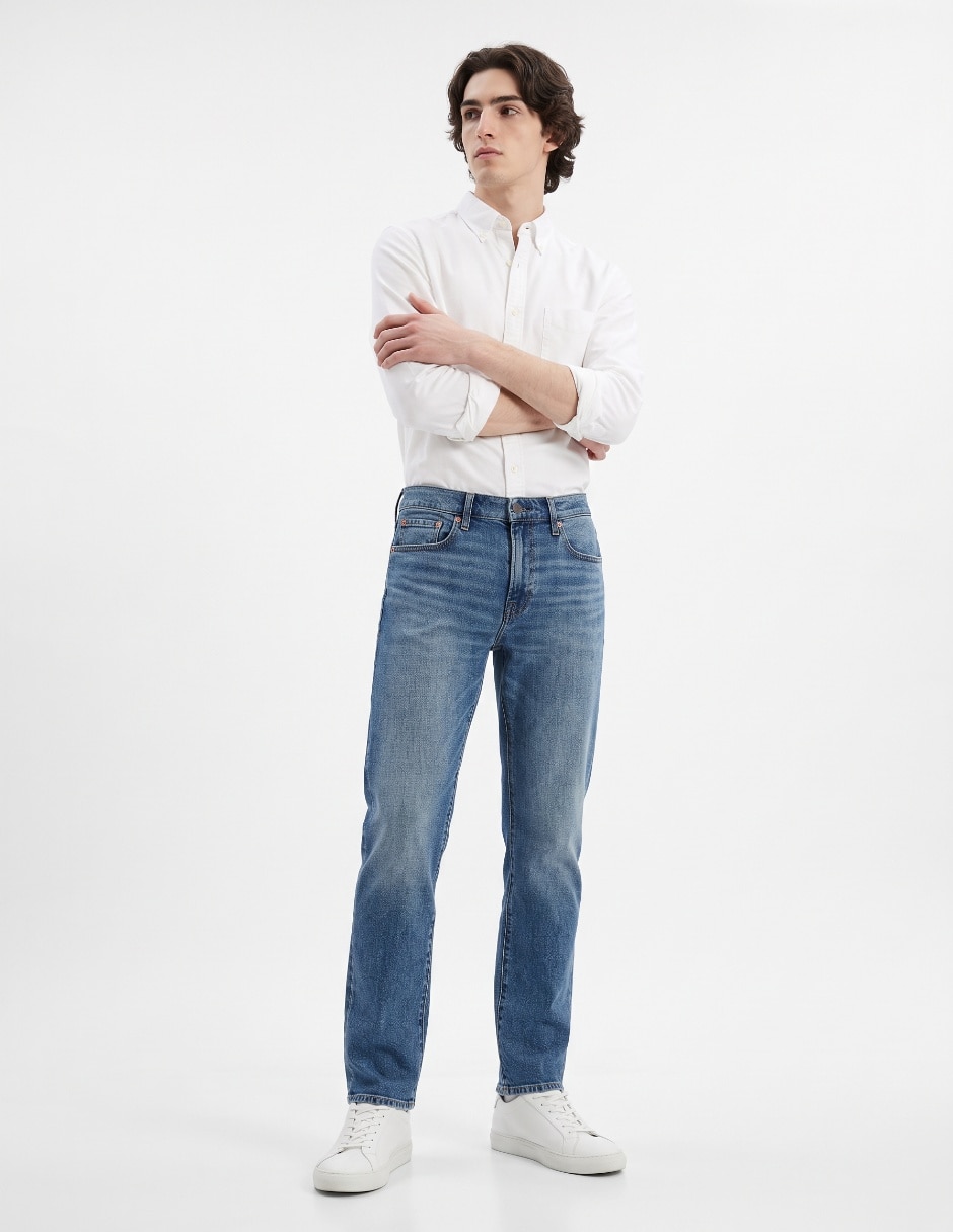 Jeans straight slim lavado medio para hombre 3