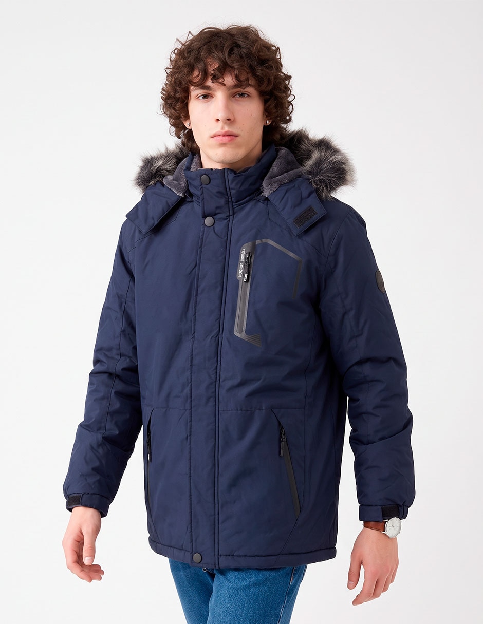 Chamarra parka capucha y bolsillos para hombre Chamarra parka capucha y bolsillos para hombre