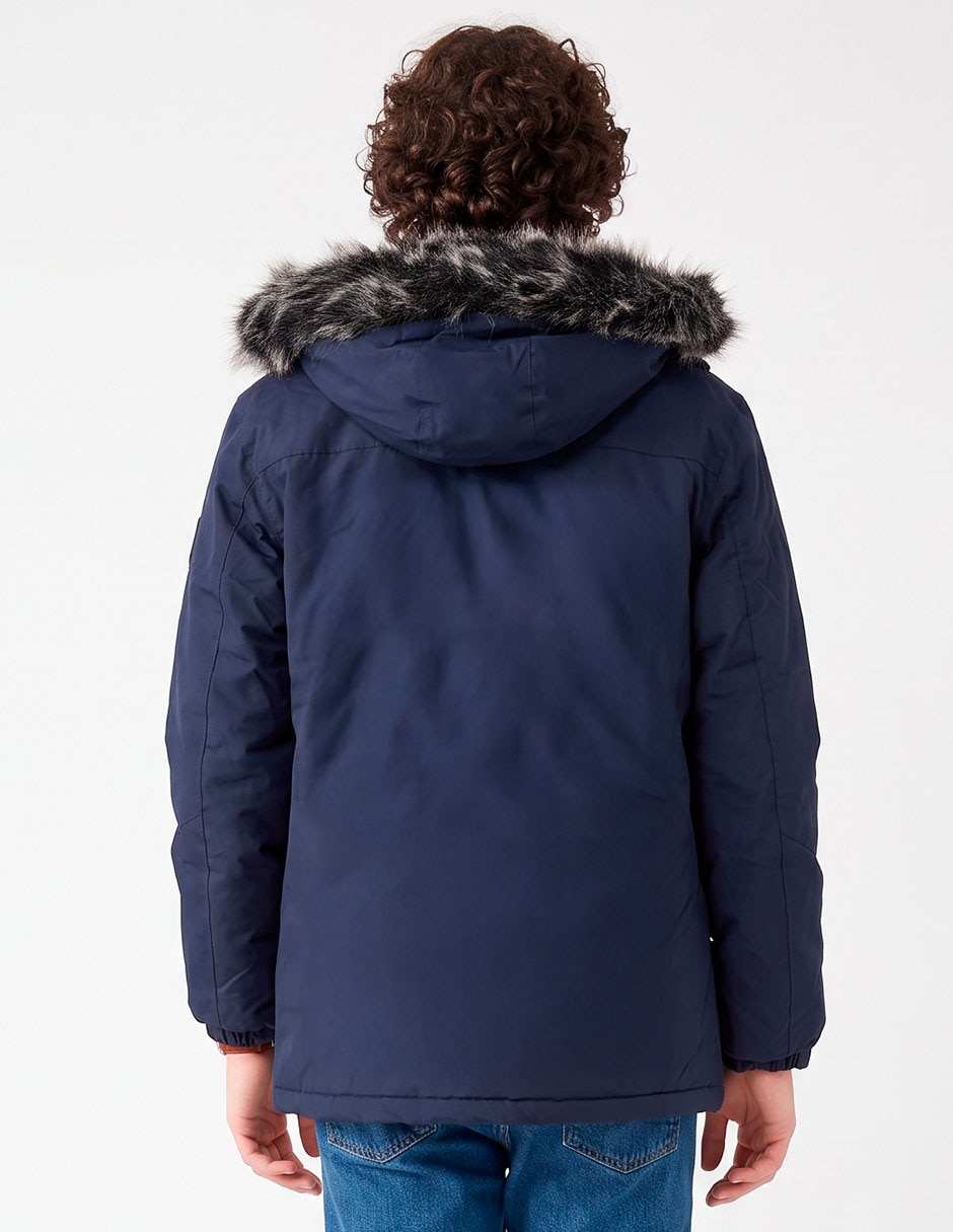 Chamarra parka capucha y bolsillos para hombre 2