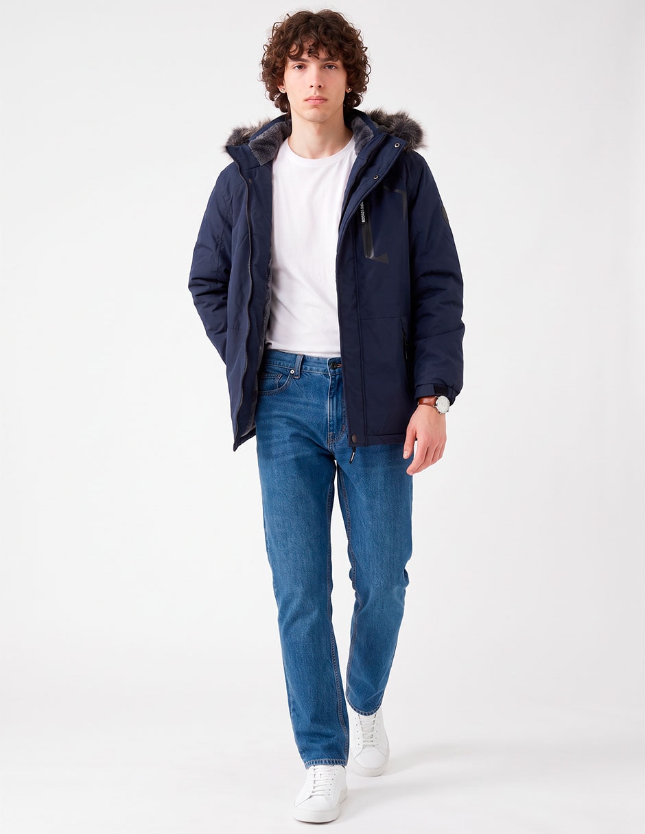 Chamarra parka capucha y bolsillos para hombre 3