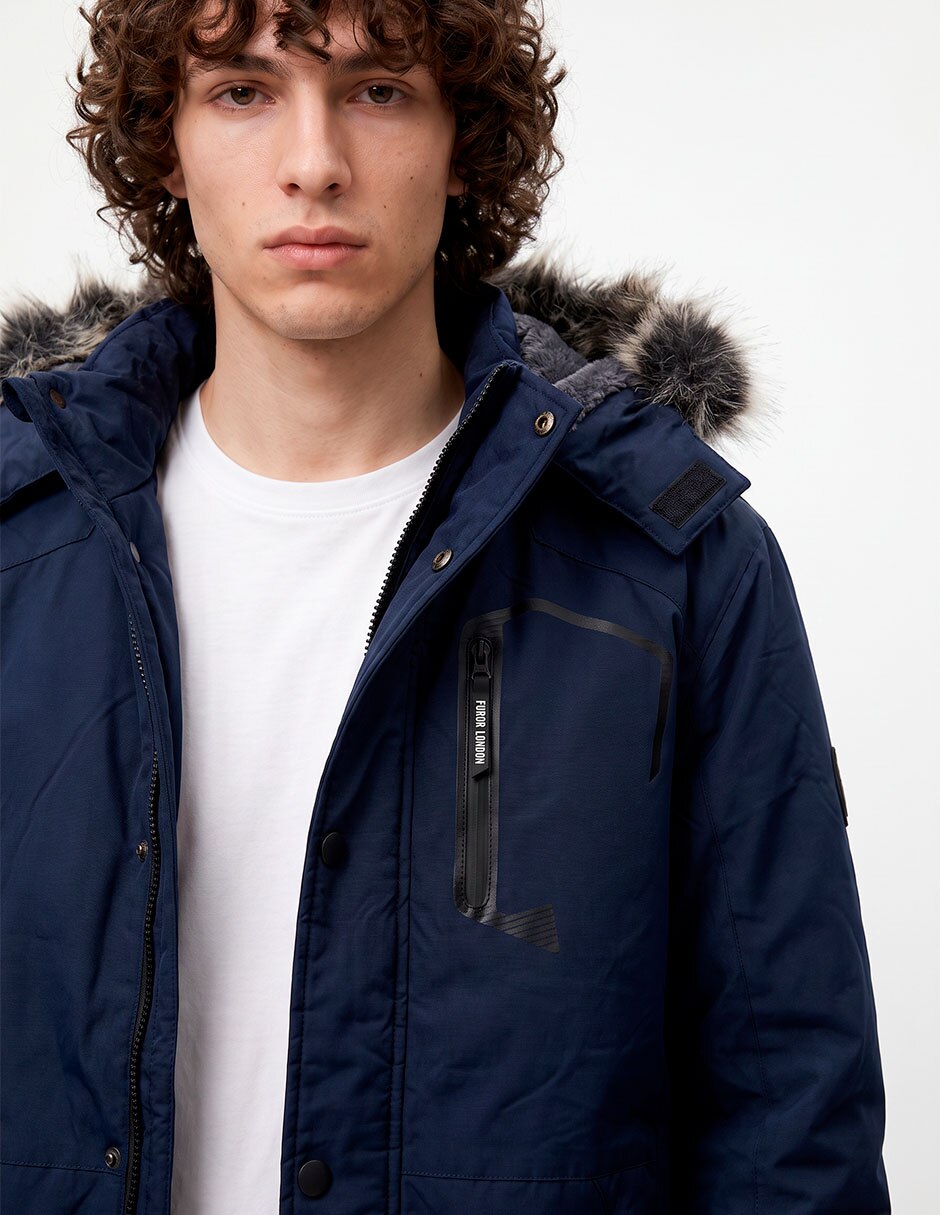 Chamarra parka capucha y bolsillos para hombre 4